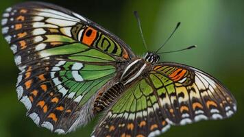 A close-up of a colorful butterfly displaying intricate patterns and vibrant colors. photo