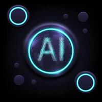Digital technology AI background. Ring circuit button technology background. Design for AI artificial intelligence chipset cloud communication computer processor quantum. vector
