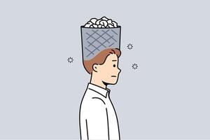 Information garbage fills head of business man who needs detox and clearing memory vector