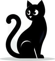 a black cat with green eyes is sitting down vector
