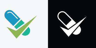 Two different logos for pills and check marks vector