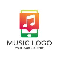 Music logo design template with a phone and music note vector