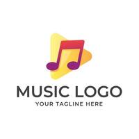 Music logo template with a yellow triangle and music note vector