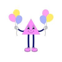 Simple style cartoon triangle with a bunch of balloons on white background. vector
