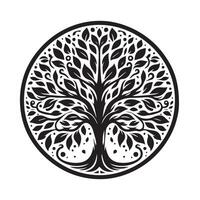 A black and white image of a tree with leaves vector