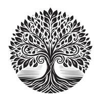 A stylized tree with leaves and branches in a circle vector