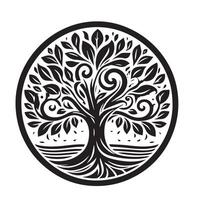 A black and white tree with swirls in the middle vector