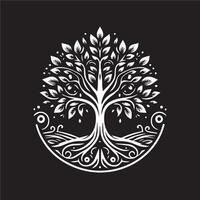 A white tree with leaves on a black background vector