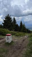 A border post on the border between Poland and the Czech Republic in the Sudeten Mountains. photo
