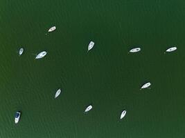 Yachts moored in the lagoon, aerial view, drone view. photo