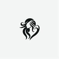 A woman's face with long hair is shown in a black and white logo vector