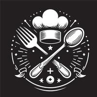 Chef hat and spoon with stars on black background vector
