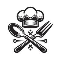 Chef hat and spoon with fork and knife vector