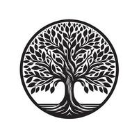 A black and white image of a tree with leaves vector