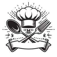 Chef hat and spoon with ribbon and banner illustration vector