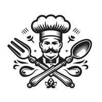 Chef with mustache and fork, spoon and knife illustration vector