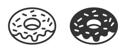 Donut icons with icing and sprinkles in outline and silhouette styles. vector