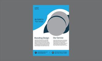 this is a business flyer design featuring a blue and white color scheme with some cool abstract circular shapes in the center. vector