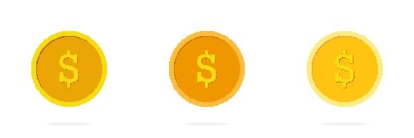 Golden Coin Symbol for Digital Finance in World Set. Dollar Pixel Art Gold Coin Icon. Digital Currency Sign. 8-Bit Game Concept. Isolated Illustration vector