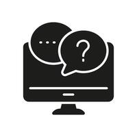 FAQ Chat on Computer Screen Silhouette Icon, Online Support and Customer Communication. Question and Answer Speech Bubbles Glyph Symbol on Computer Monitor. Isolated Illustration vector
