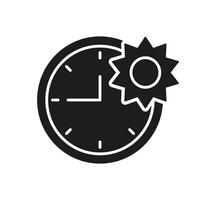 Day Time Activity Glyph Icon, Clock And Sun Symbolizing Daytime Activities And Productivity, Scheduling And Time Management Concept. Isolated Illustration vector
