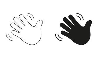 Gesture of Hello or Goodbye Symbol. Waving Hand Emoji Icon. Friendly Greeting Line and Silhouette Sign. Editable Stroke. Isolated Illustration vector