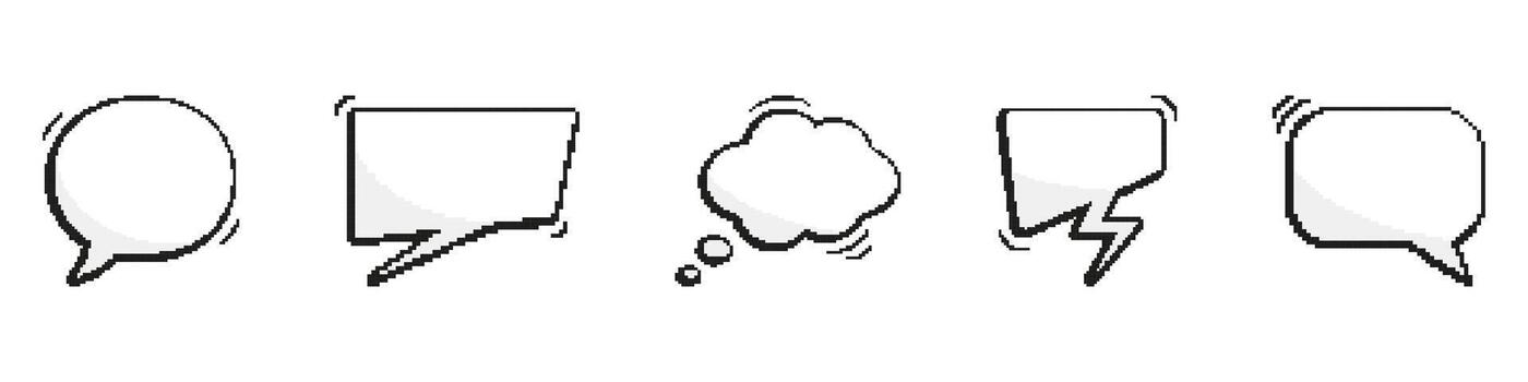 Retro Speech Bubbles Icon Set in Pixel Art. Pixelated Dialogue Bubbles Icons. Old Nostalgic Design. Isolated Illustration vector