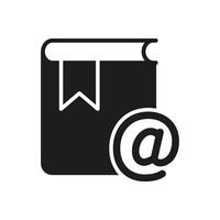 Contact Book Silhouette Icon for Email and Support Services. Digital Book and Email Sign for Online Communication and Information Access Glyph Symbol. Isolated Illustration vector