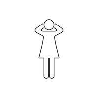 Human Figure with Hands Behind Head Line Icon. Stick Figure in Relaxed Pose Outline Symbol. Editable Stroke. Isolated Illustration vector