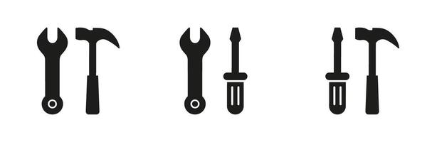 Tools Silhouette Icon Set Including Wrench, Hammer, and Screwdriver for Maintenance and Repair. Toolkit for Maintenance Tasks Glyph Symbol Collection. Isolated Illustration vector