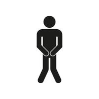 Man Standing with Pee Pose Sign. Restroom Urgency Silhouette Icon. Toilet Urgency Black Symbol. Isolated Illustration vector