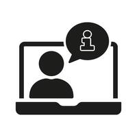 Person on Laptop with Information Chat Bubble Silhouette Icon for Online Support. Customer Support and Online Information. Assistance and Communication. Isolated Illustration vector