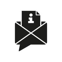 Email with Information Document Silhouette Icon for Support and Communication. Email and Info Document Sign, Online Support Service Glyph Symbol. Isolated Illustration vector