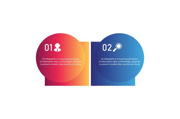 Simple tow step gradient color business with square and circle infographics with elements design template
