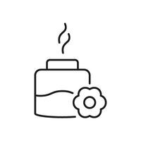Aromatherapy Jar with Flower Line Icon. Relaxing Scent Diffuser Outline Symbol. Calming Essential Oil Scent Therapy. Editable Stroke. Isolated Illustration vector