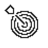 Bullseye Target with Arrow Pixelated Icon. Pixel Art Symbol of Precision and Goal Achievement. Focus and Success. Isolated Illustration vector