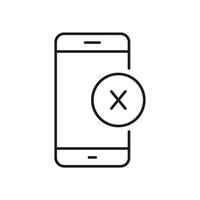 Mobile Phone with Cross Sign Line Icon. Error or Cancel Action on Smartphone Outline Symbol. Device Error or Shutdown Notification. Editable Stroke. Isolated Illustration vector