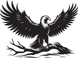 An eagle with wings spread out on a branch vector