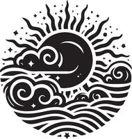 The sun and clouds in a circular design vector
