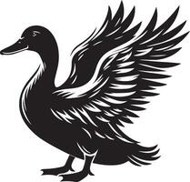A black and white illustration of a duck vector