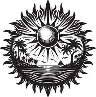 Sun and palm trees on the beach vector