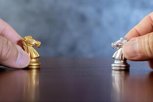 Business leaders and confrontation solving chess board game concept with copy space for your text. photo