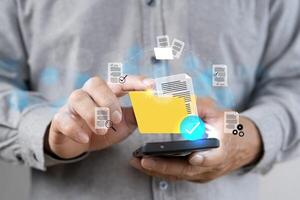 Document management system concept, software system for managing documents, information photo