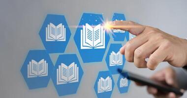 Online education, e-learning education concept, learning online with webinar, read or study tutorial, internet lessons photo