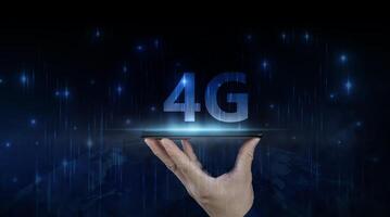Mobile telecommunication cellular high speed data connection concept. 4G LTE wireless communication technology logo. photo