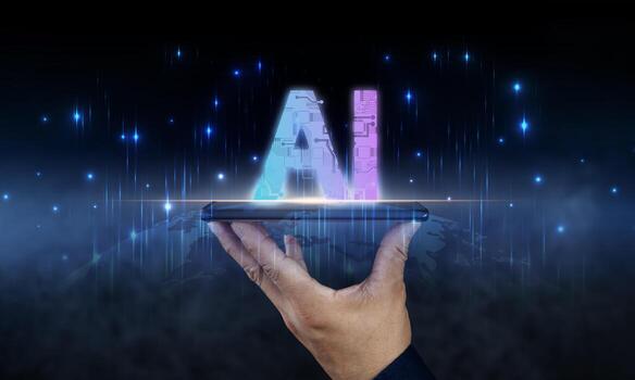 Man using tools AI. technology smart robot science and artificial intelligence technology, and innovation futuristic and global connection. photo