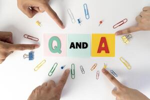 Index finger. Questions and answers. business idea The copy area closes up. photo