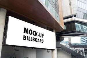 Outdoor billboard advertisement mock-up background of buildings in big cities. Mock up Screen Background for Various Billboards. photo