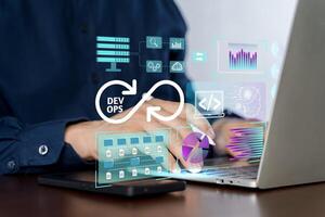 DevOps software development and IT operations engineer working in agile methodology environment. photo