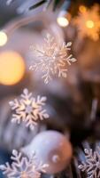 silver snowflake ornament glistens against a warm background photo
